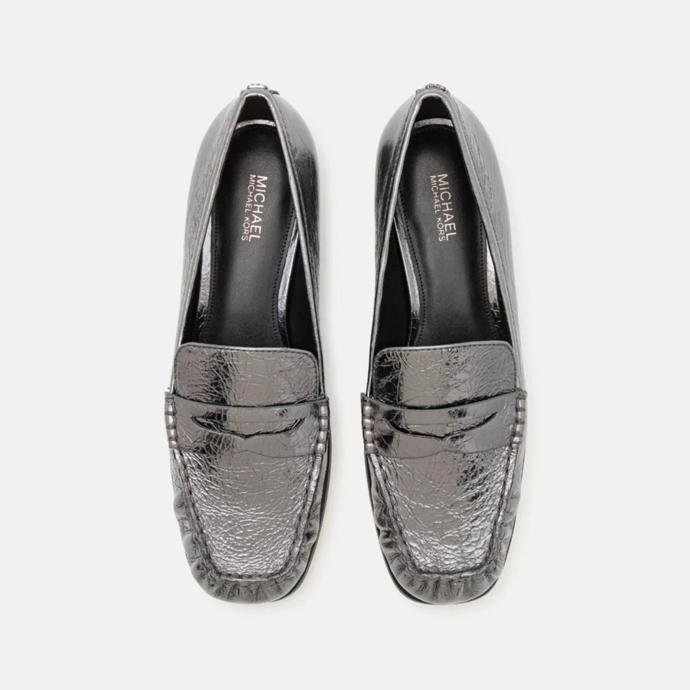 Michael Kors Women's Gunmetal Crush Leather Carlson Loafers # 40F4CSFP1M SZ 5.5M - Picture 6 of 7